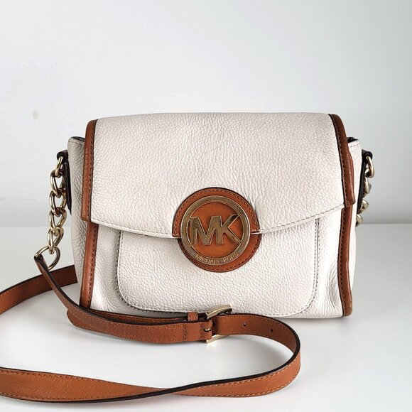 Michael Kors Cream Pebbled Leather Crossbody I Medium Shoulder Bag - Picture 1 of 12